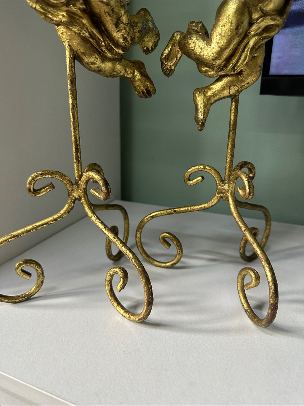 Gold Cherub Candle Holders - Decorative Pair - Picture 3 of 6